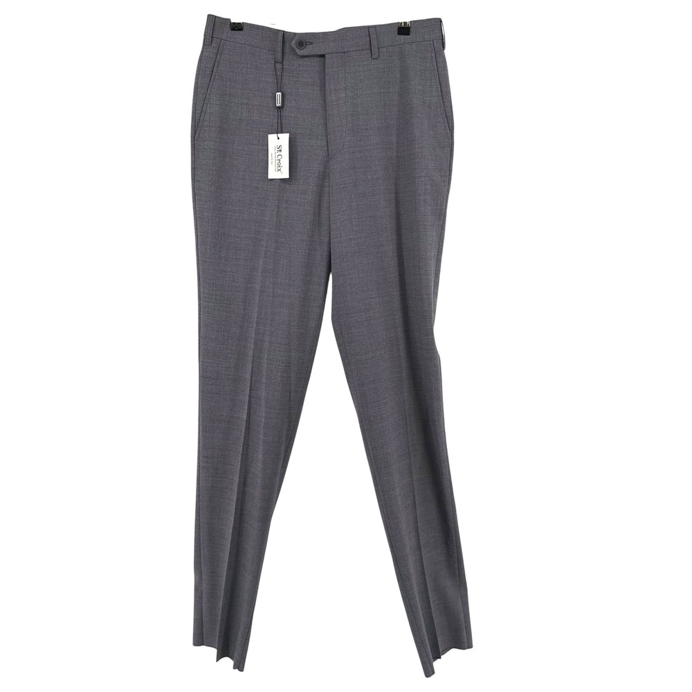 St. Croix Mens 33R Cool Grey Techno-Wool Trousers Made in Italy Flat Front Pants
